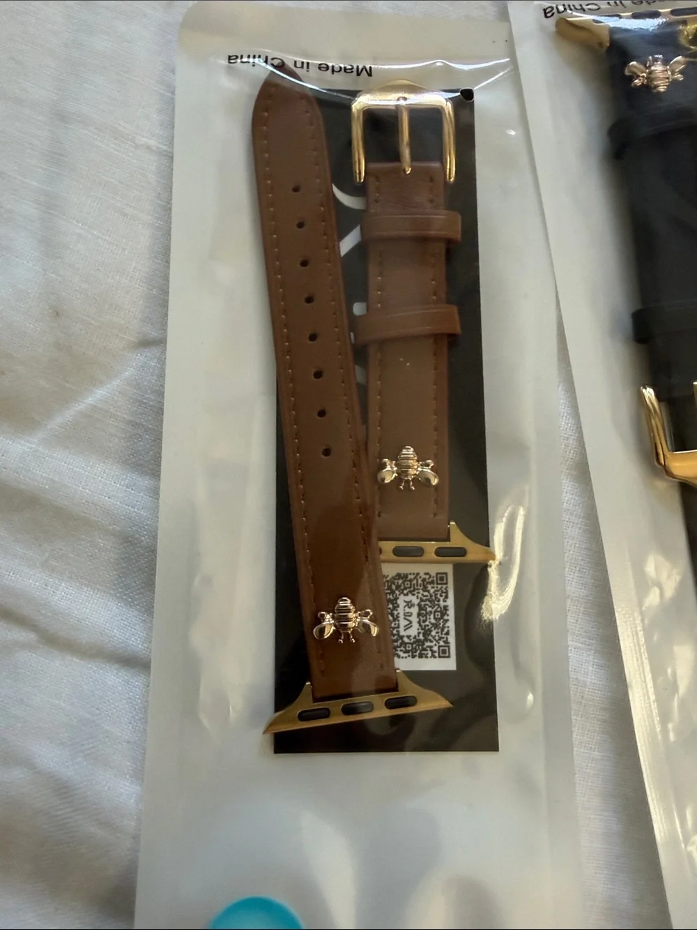 Leather Apple Watch Band with Gold Bee Accent - set of Two Brown and Black